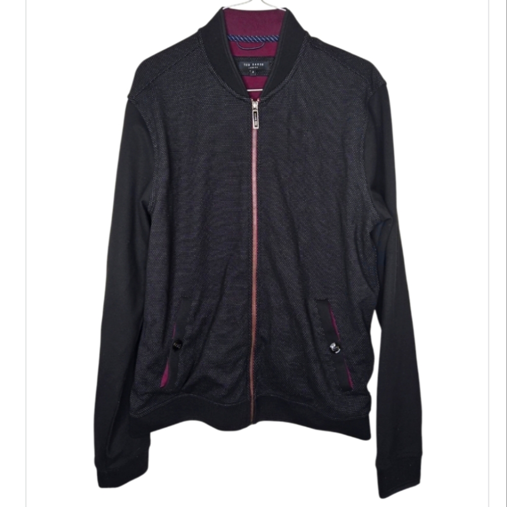 Ted Baker London Black Dobby Knit Bomber Jacket Size 3 Men's Medium
